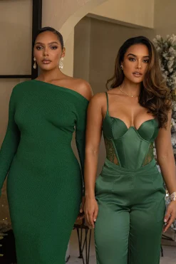Green Night Shimmers Asymmetrical Maxi Dress