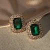 Green Octagon Rhinestone Earrings