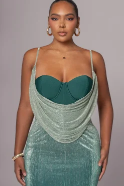 Green Shimmery Nights Maxi Dress