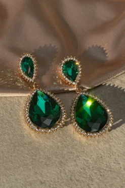 Green True Gem Teardrop Earrings
