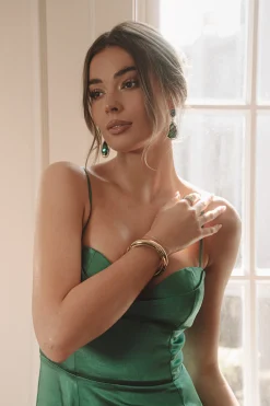 Green True Gem Teardrop Earrings