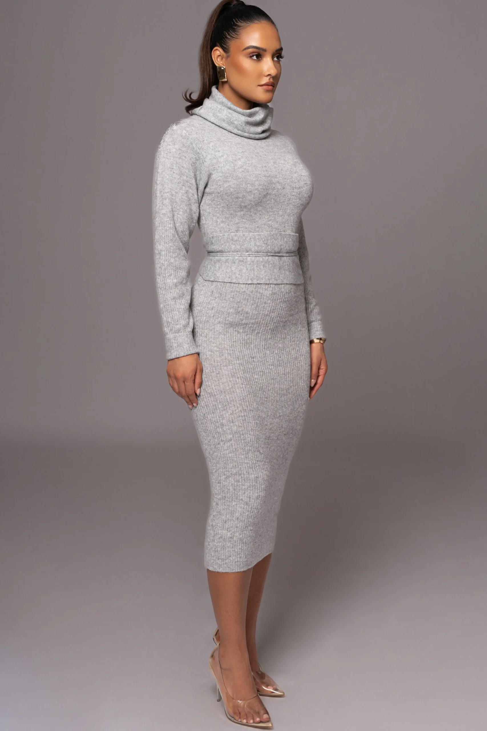 Grey Aubrey Turtleneck Sweater Dress