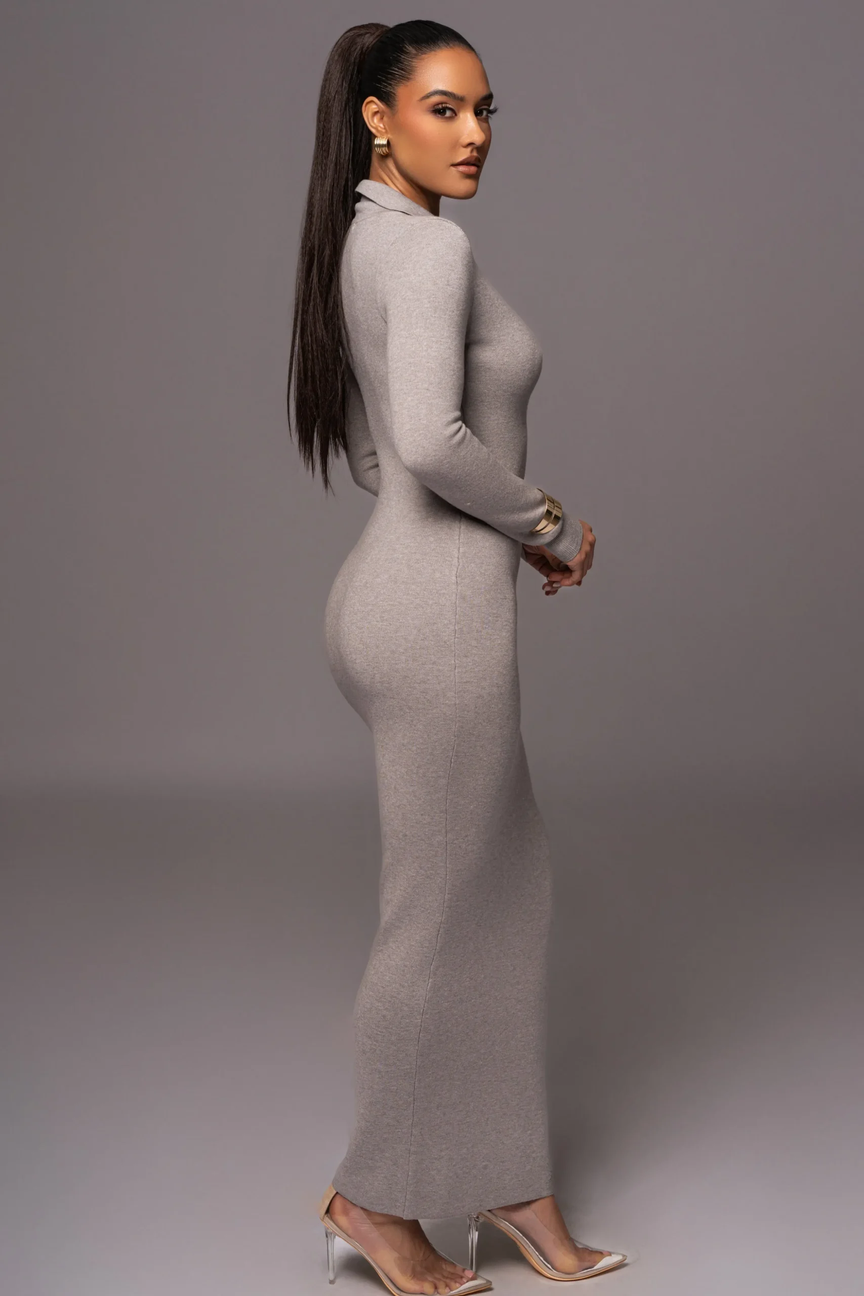Grey Bellinda Collar Maxi Dress