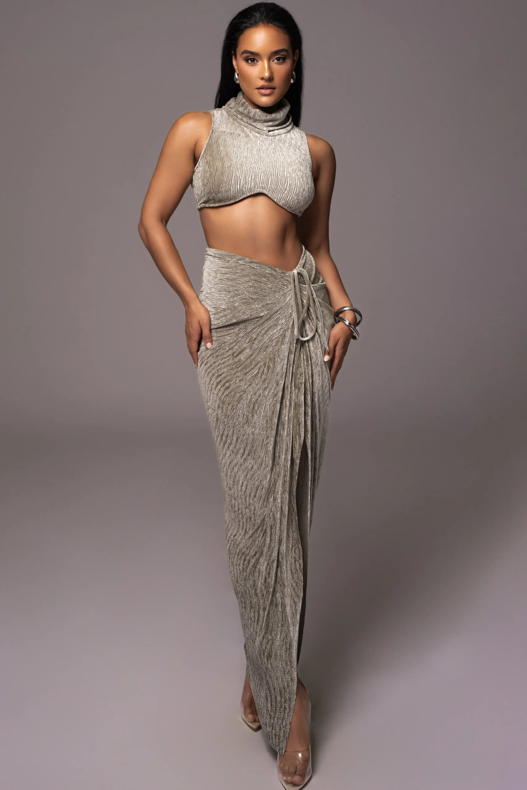 Grey Chosen One Velvet Skirt Set