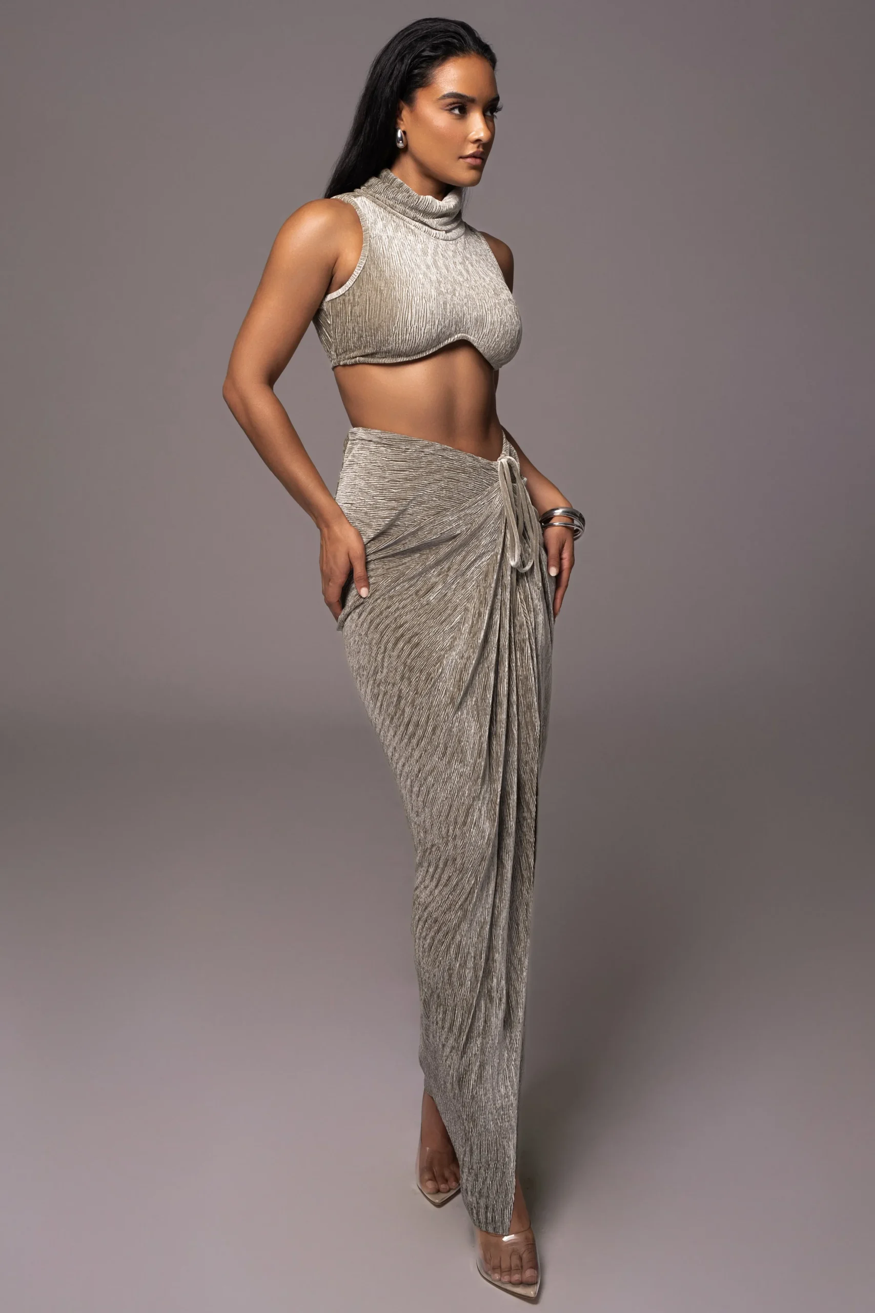 Grey Chosen One Velvet Skirt Set