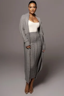Grey Evana Cable Knit Cardigan