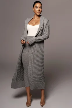 Grey Evana Cable Knit Cardigan