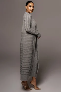 Grey Evana Cable Knit Cardigan