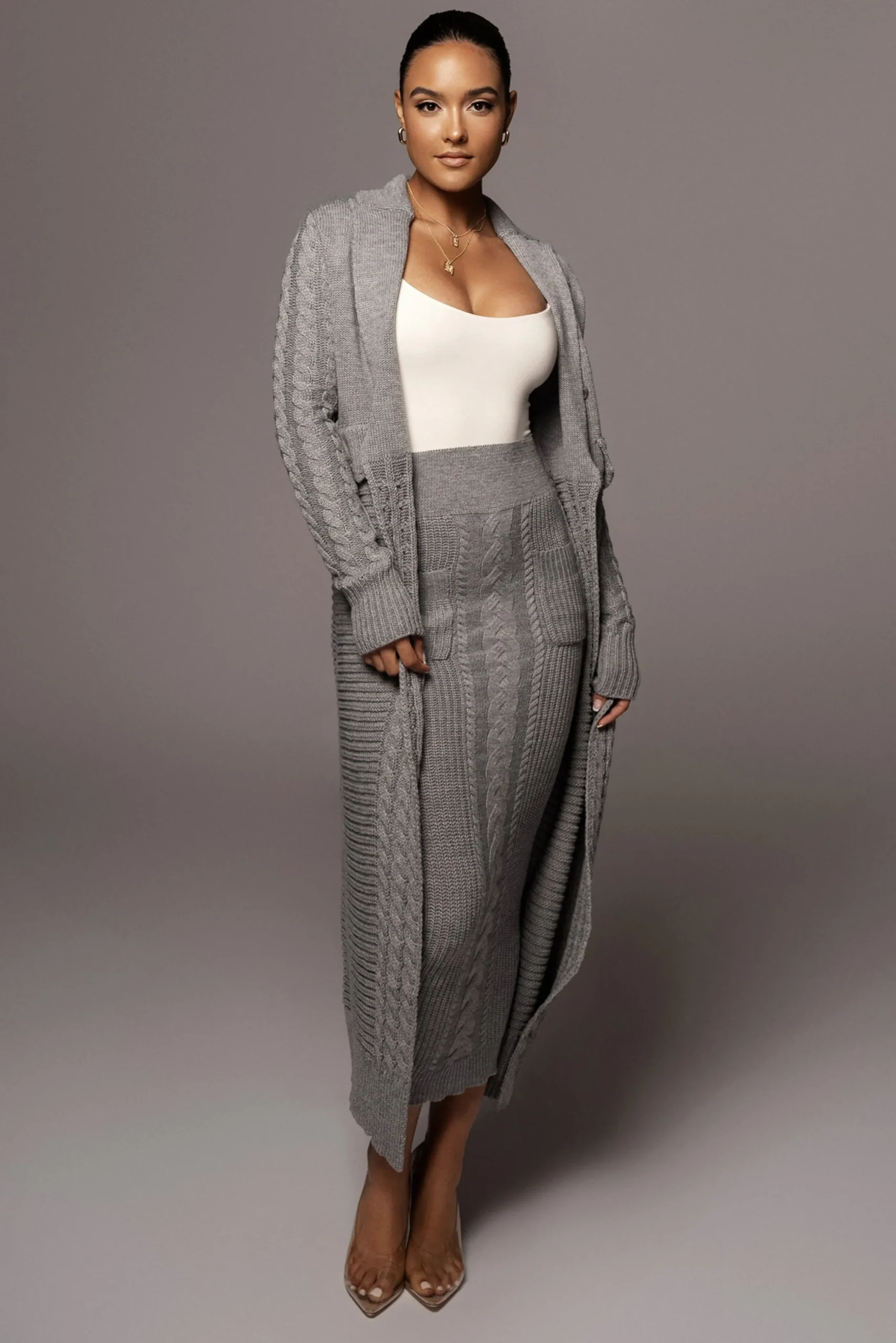 Grey Missy Cable Sweater Midi Skirt