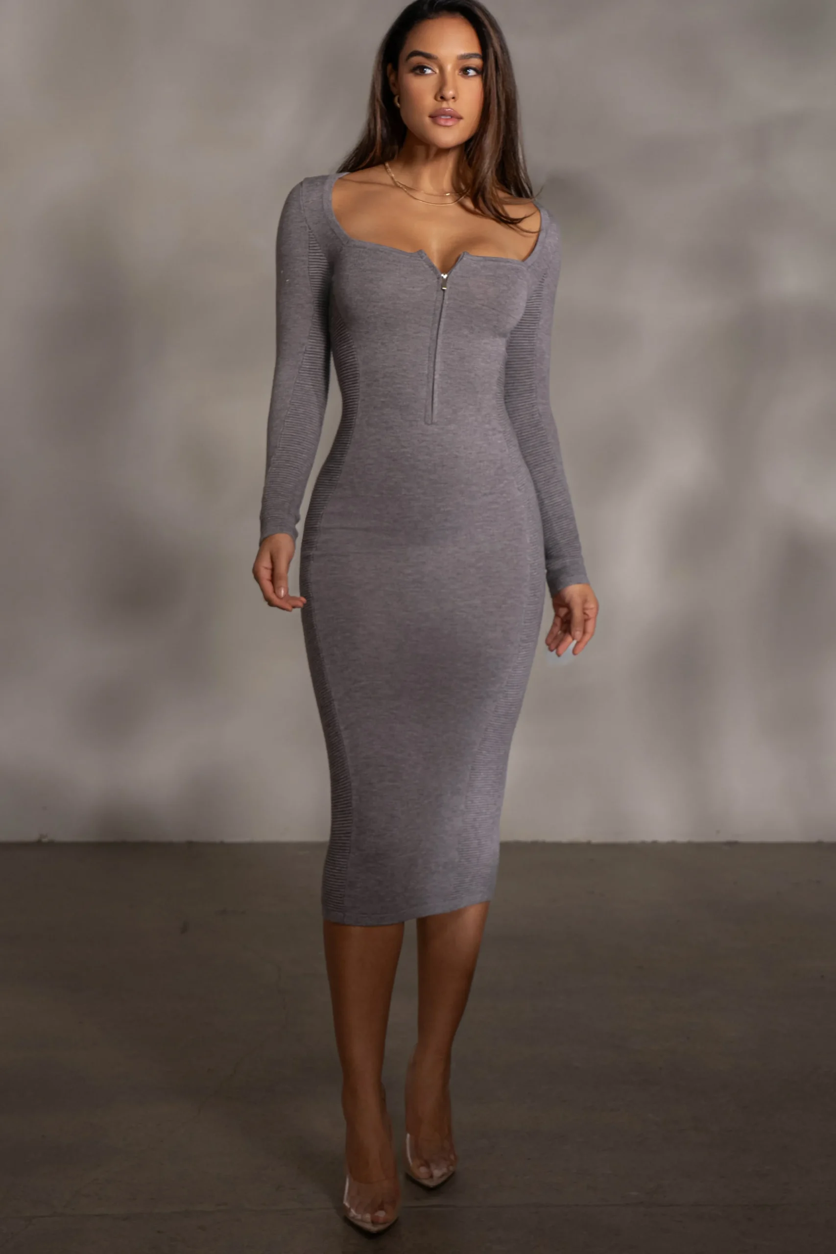 Grey Pollie Midi Dress