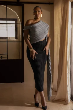 Grey Soft Life Cable Knit Sweater Top
