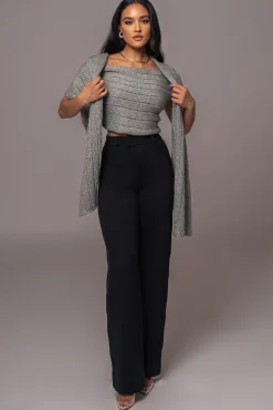 Grey Soft Life Cable Knit Sweater Top