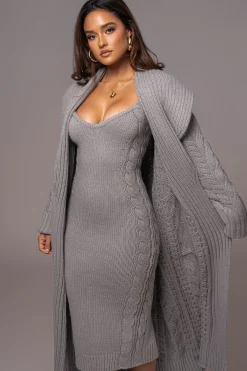 Heather Grey Upstate Cable Knit Cardigan