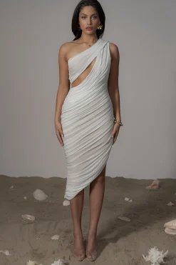 Ivory Aura Shimmer Midi Dress