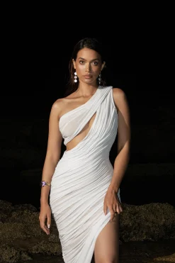 Ivory Aura Shimmer Midi Dress