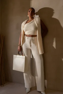 Ivory Back In Business Knit Trousers