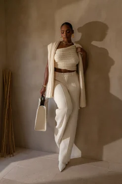 Ivory Back In Business Knit Trousers