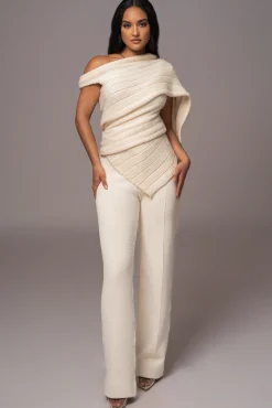 Ivory Back In Business Knit Trousers