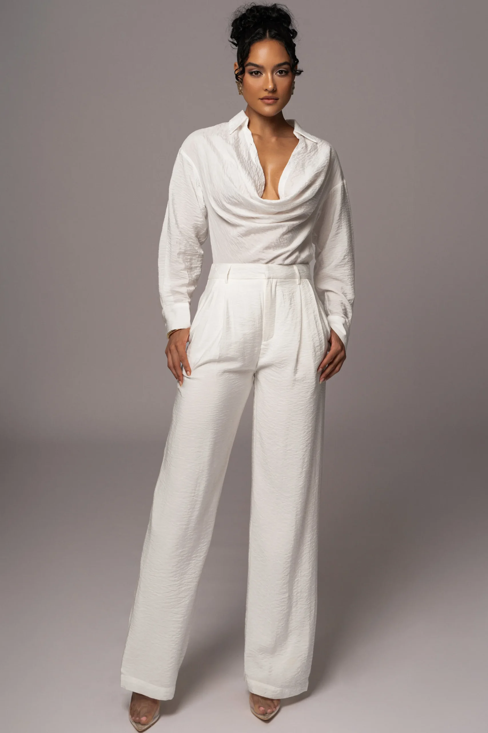 Ivory Drew Crinkled Trousers