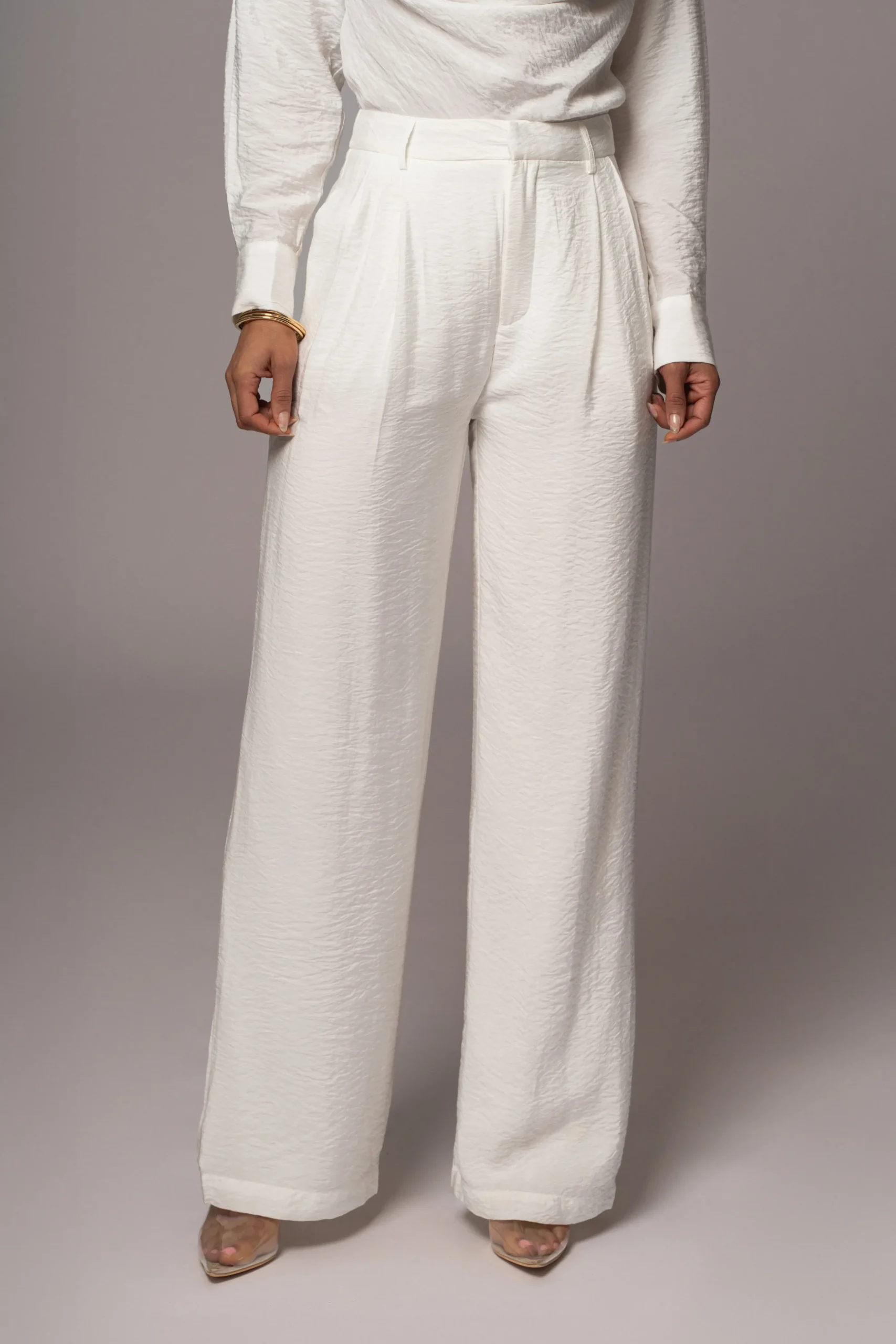 Ivory Drew Crinkled Trousers