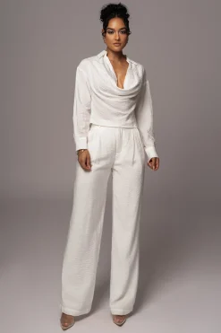 Ivory Drew Crinkled Trousers