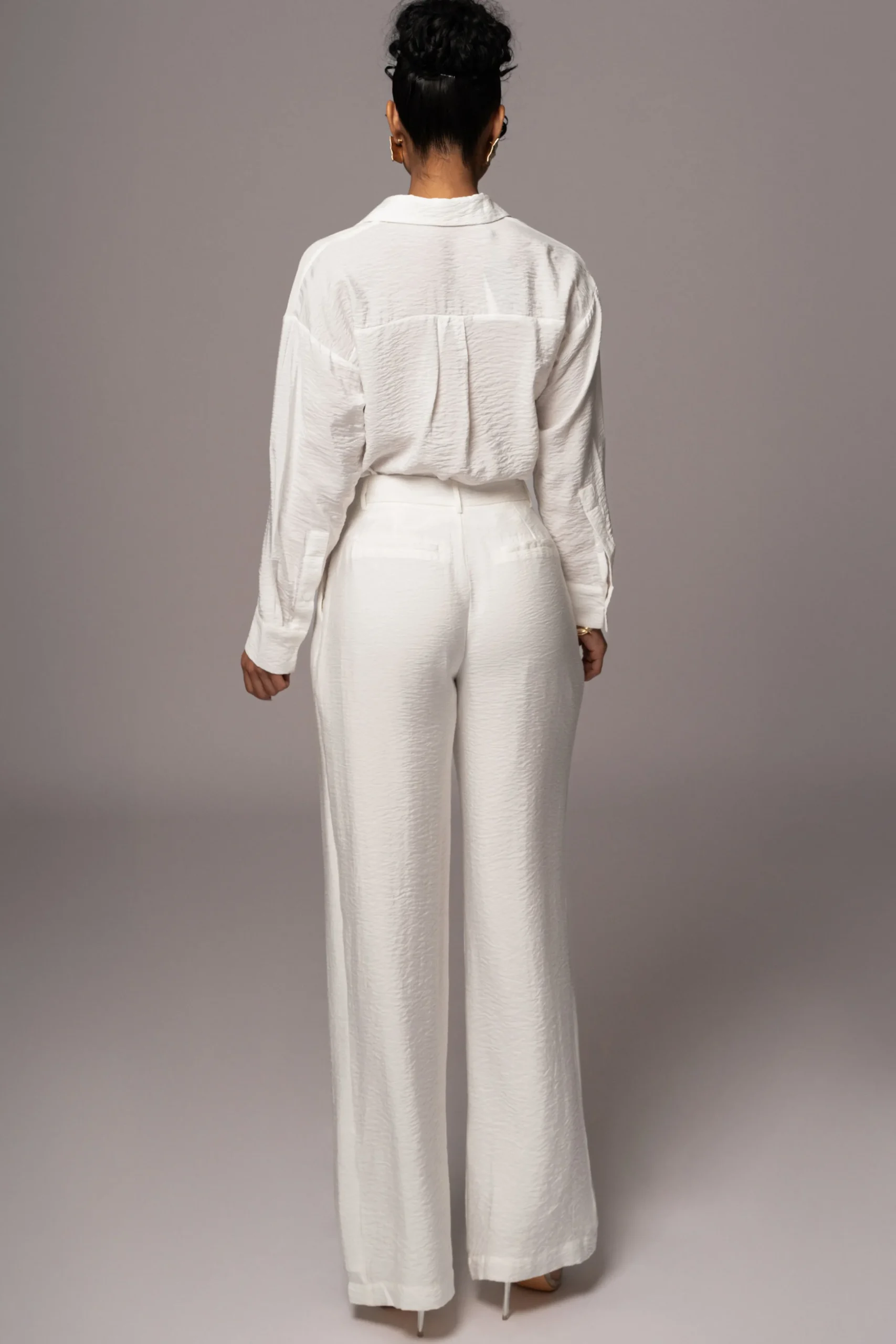 Ivory Drew Crinkled Trousers