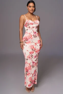 Ivory Floral Slinky Visions Of You Maxi Dress