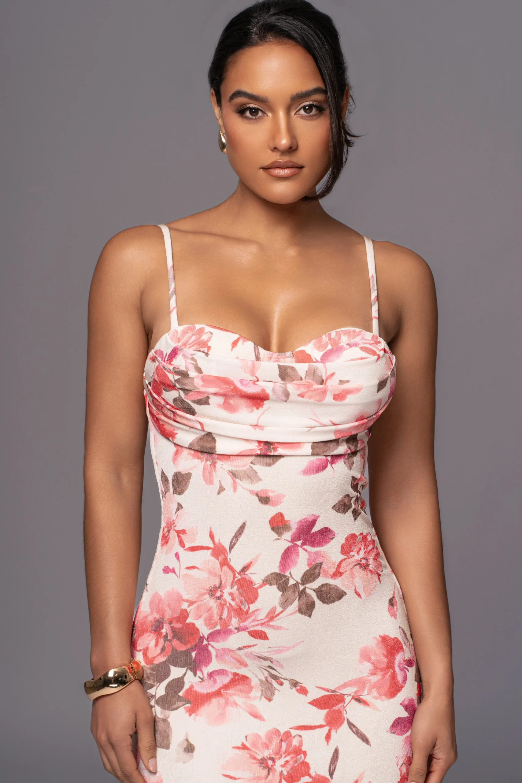 Ivory Floral Slinky Visions Of You Maxi Dress