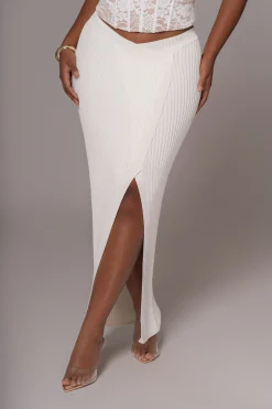 Ivory Hamptons Ribbed Slit Skirt