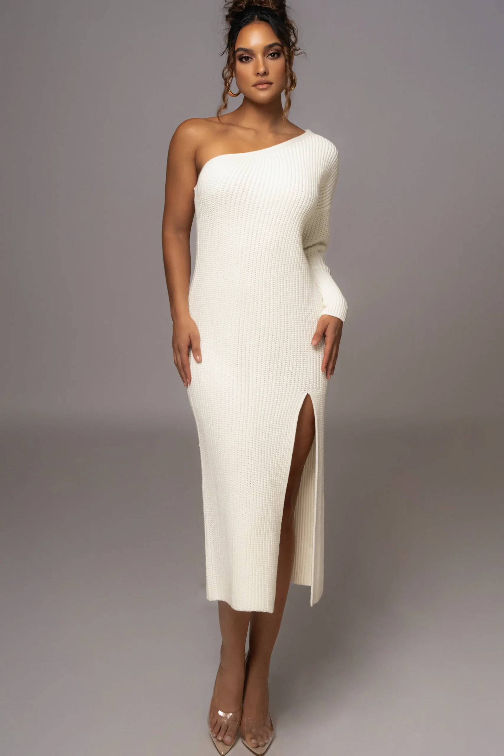 Ivory Long Knit Sweater Dress