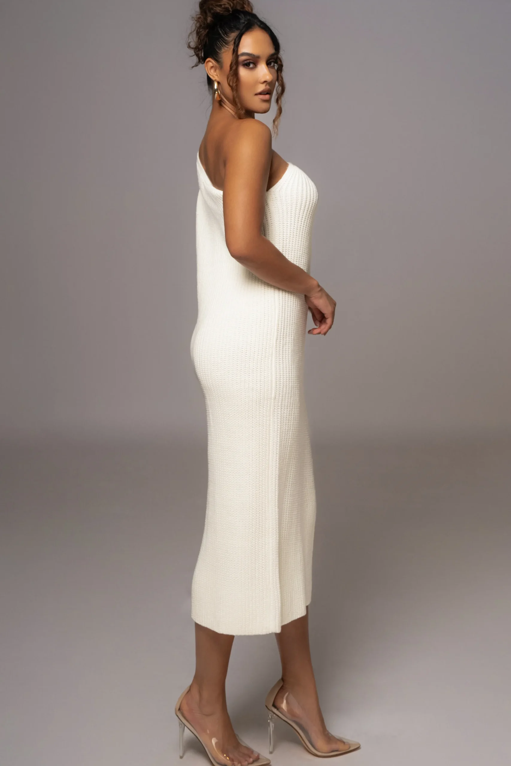 Ivory Long Knit Sweater Dress