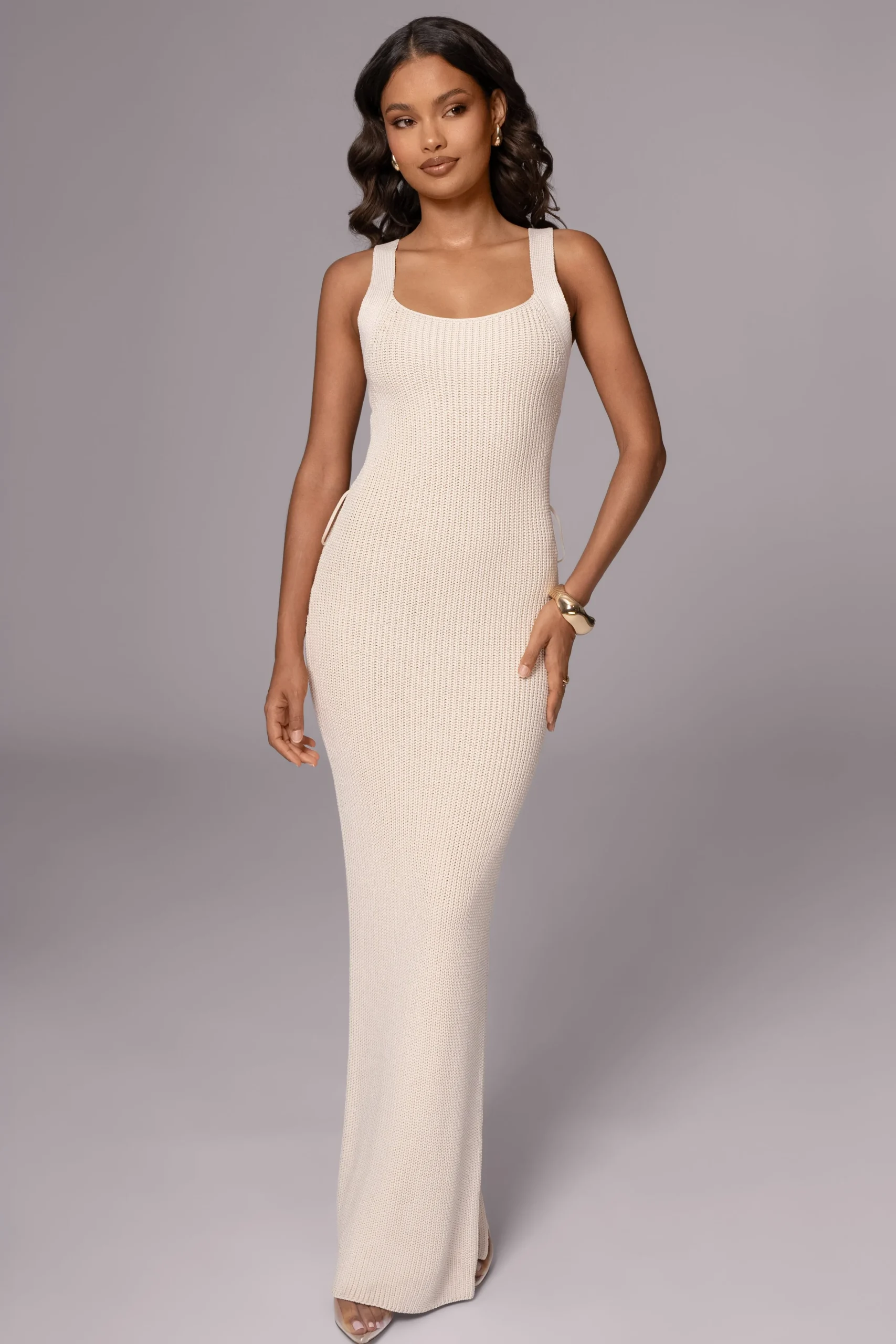 Ivory Moonrise Ribbed Maxi Dress