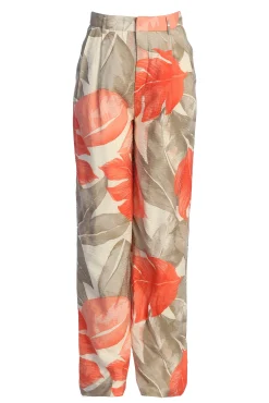 Ivory Palm Print Drew Crinkled Trousers