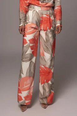 Ivory Palm Print Drew Crinkled Trousers