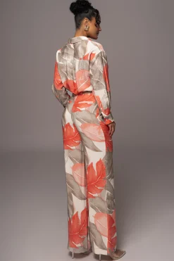 Ivory Palm Print Drew Crinkled Trousers