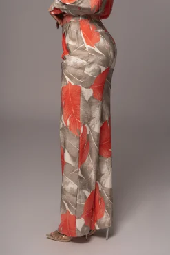Ivory Palm Print Drew Crinkled Trousers