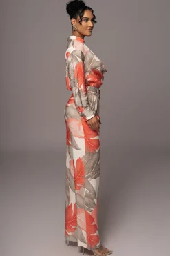 Ivory Palm Print Drew Crinkled Trousers