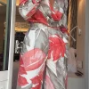 Ivory Palm Print Greta Collared Top