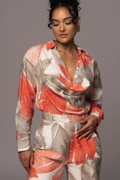 Ivory Palm Print Greta Collared Top