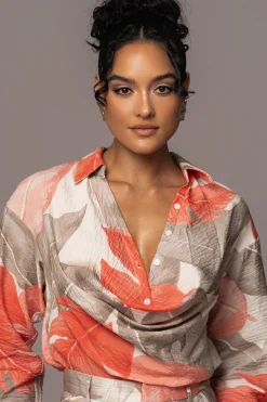 Ivory Palm Print Greta Collared Top
