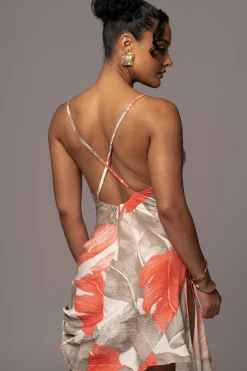 Ivory Palm Print Marise Drape Mini Dress