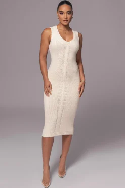 Ivory Sleeveless Cable Knit Dress