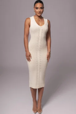 Ivory Sleeveless Cable Knit Dress