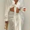 Ivory Soho Front Tied Woven Top
