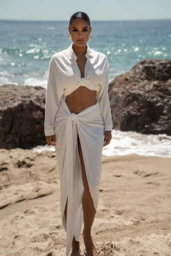 Ivory Soho Front Tied Woven Top