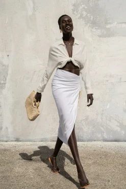 Ivory Soho Front Tied Woven Top