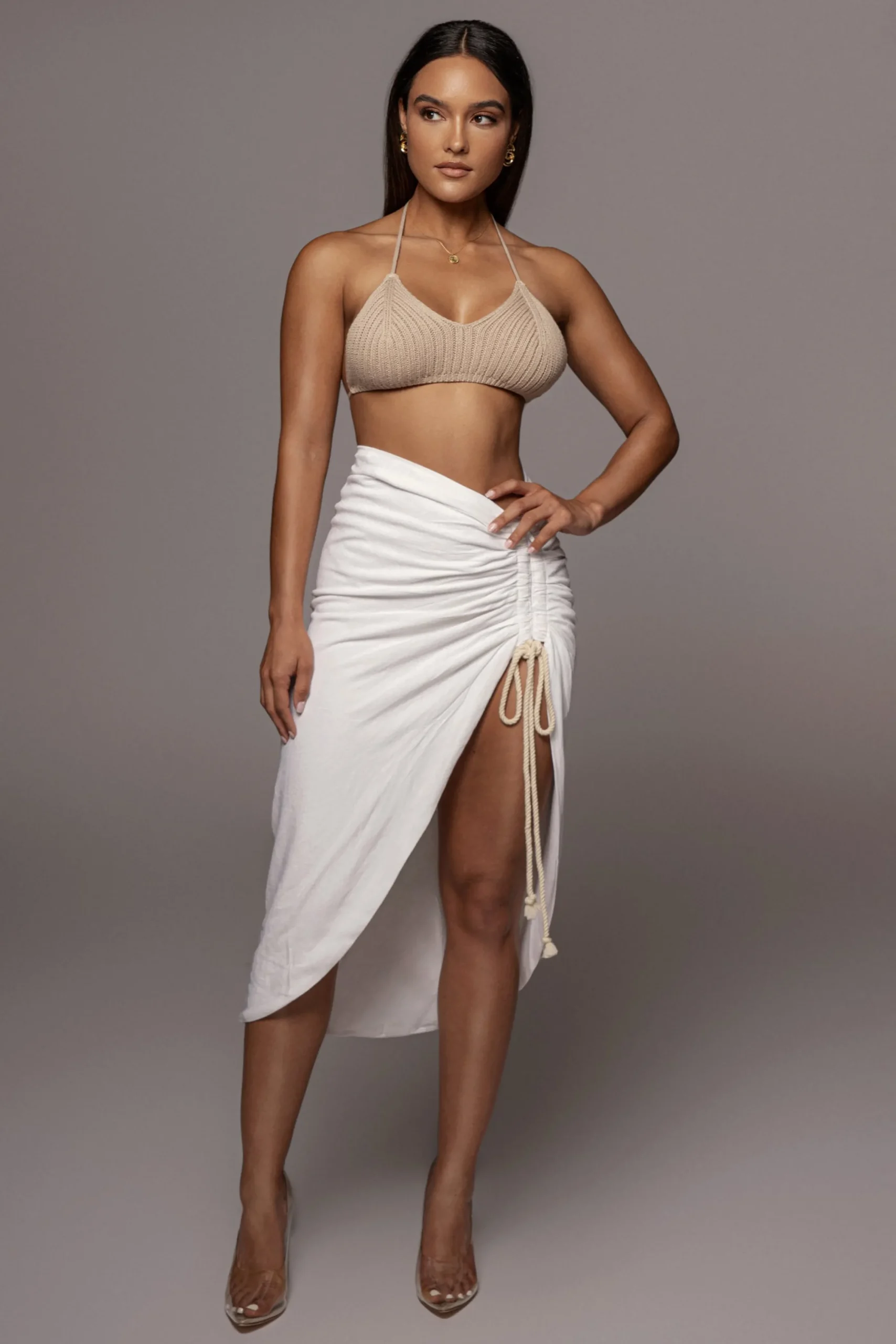 Ivory Spring Ruched Linen Skirt