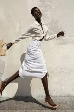 Ivory Spring Ruched Linen Skirt
