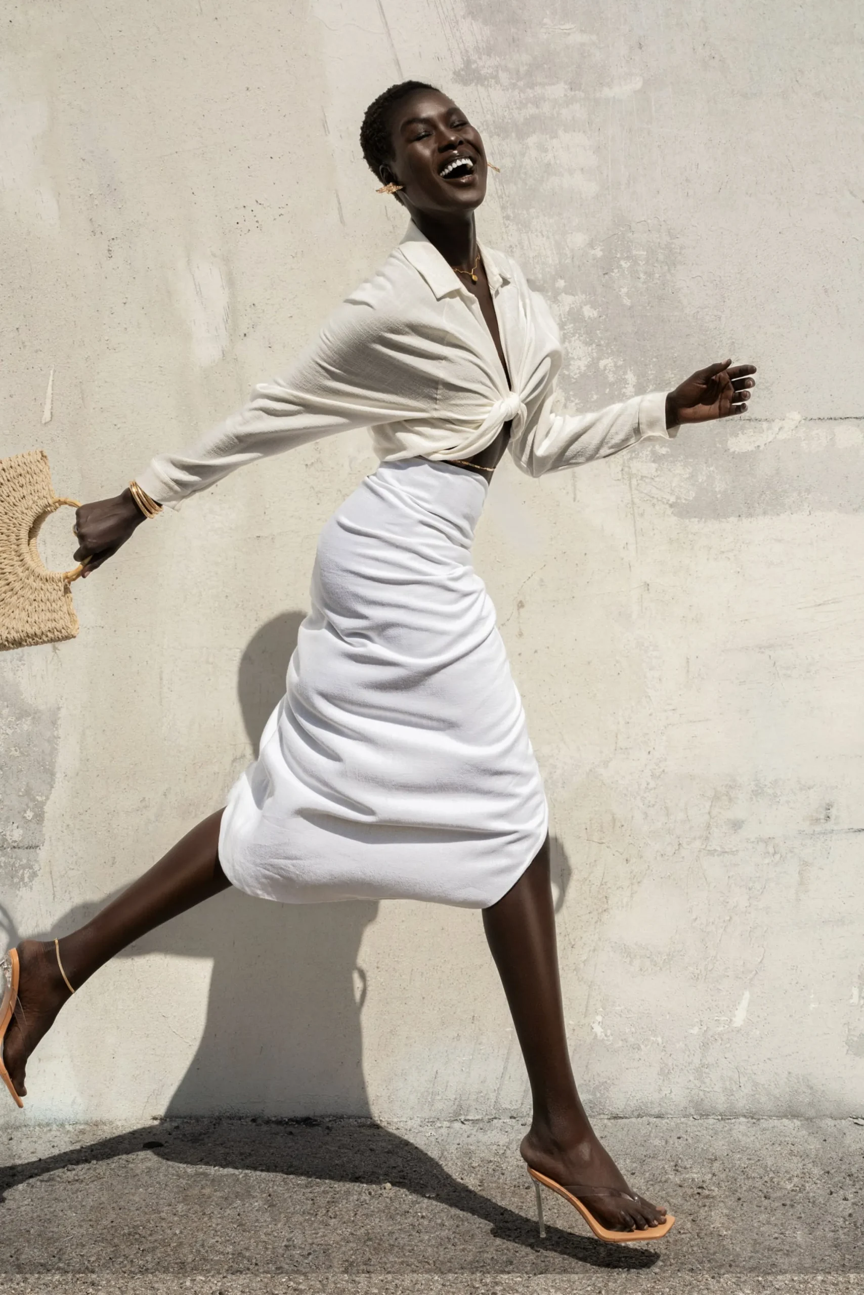 Ivory Spring Ruched Linen Skirt