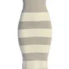 Ivory/Heather Grey Striped Strapless Midi Dress